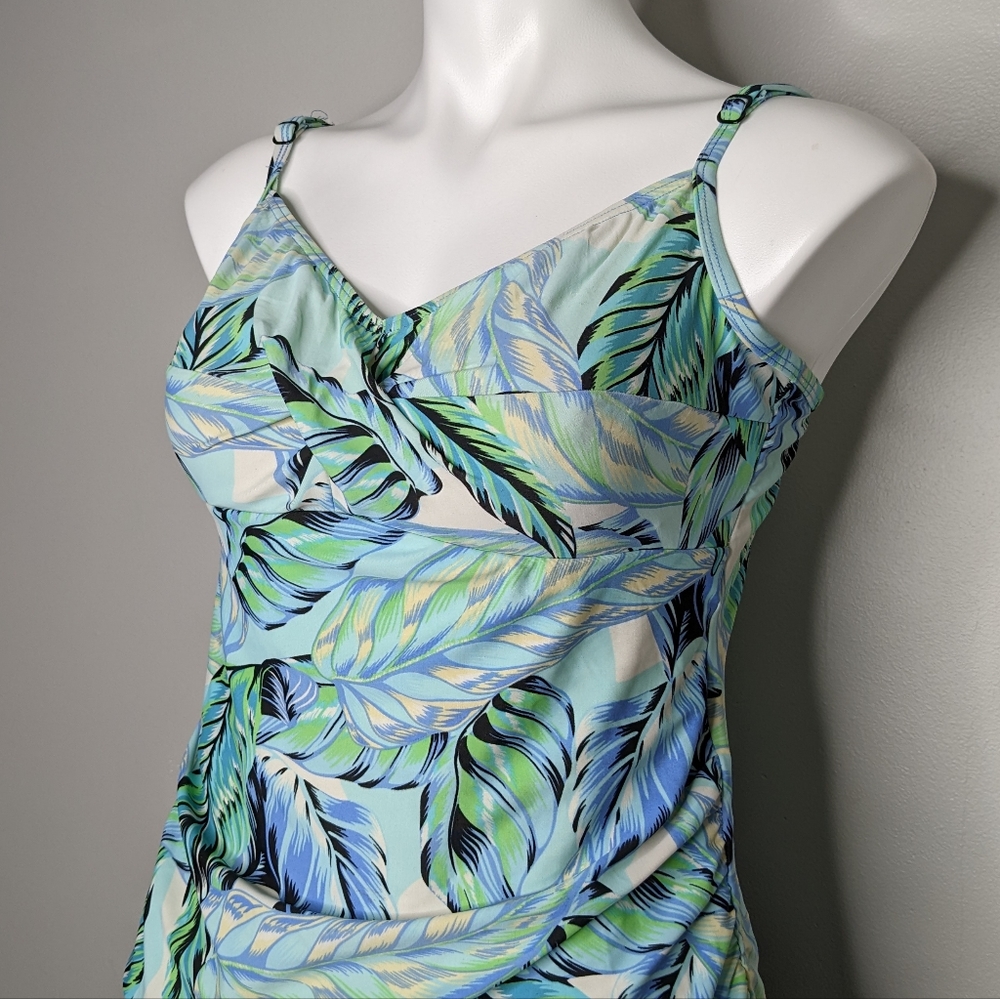 Croft & Barrow blue green foliage tankini swim top 14 - Picture 4 of 11